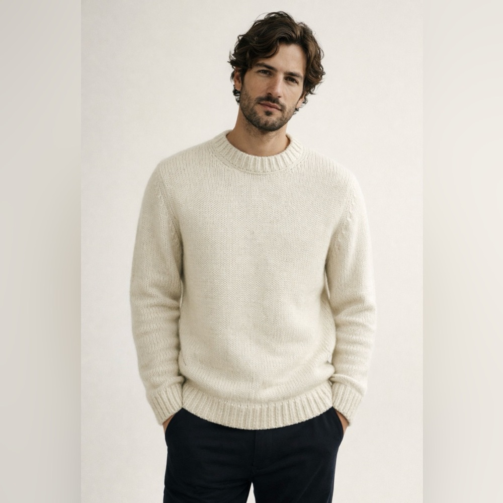 Editions M.R. Paris Alpaca Wool Blend Crewneck Sweater Men's L Cream Italy